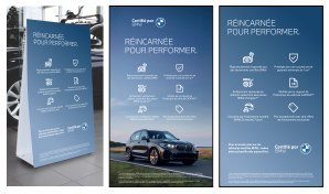 Affiche deux cotés pour salle d'exposition Série Certifiée BMW