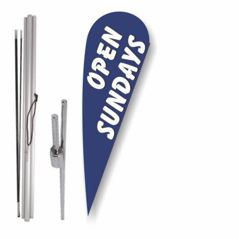 Bow Flag Ground Spike Kit - Open Sundays (Blue)