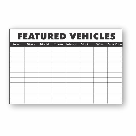 Featured Vehicles - Dry Erase Board