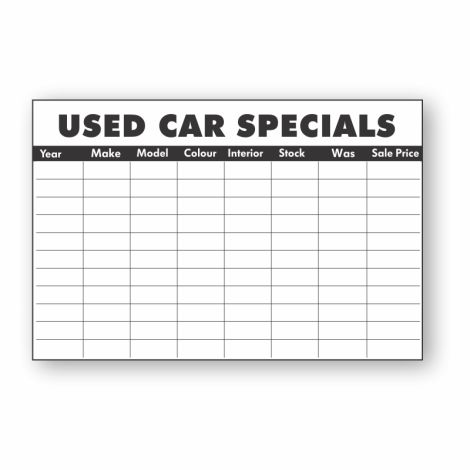 Used Car Specials - Dry Erase Board