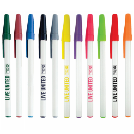 White Stick Pen with Coloured Cap