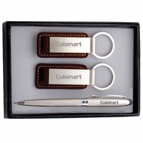 Leather Key Tag & Pen Gift Set