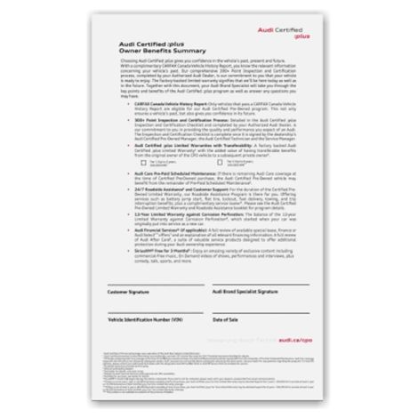 Audi Certified :plus Owner Benefits Summary Poster