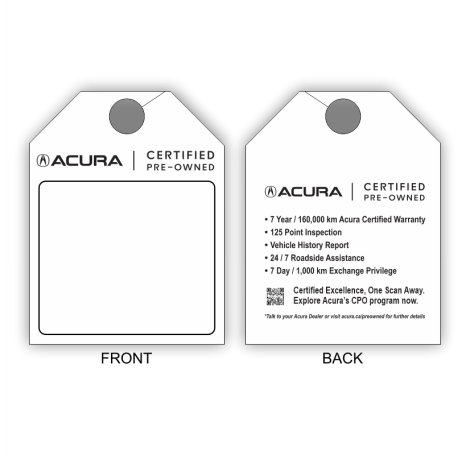 Acura Certified Paper Mirror Tag