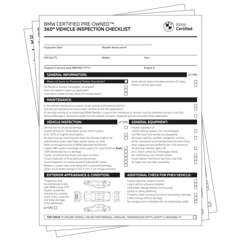 BMW Certified Checklists