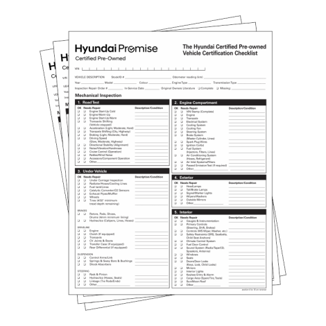 Hyundai Promise CPO Certification Checklists