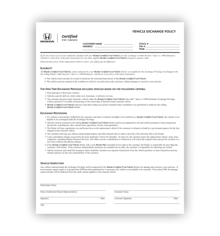 HCUV Exchange Policy Forms