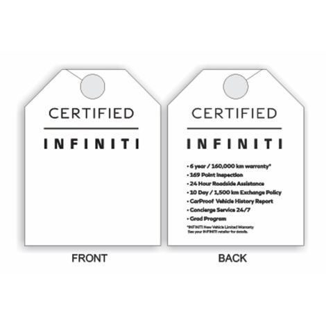 Infiniti Certified Paper Mirror Tags
