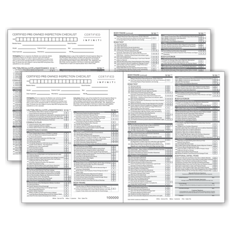 Infiniti Certified NCR Checklists