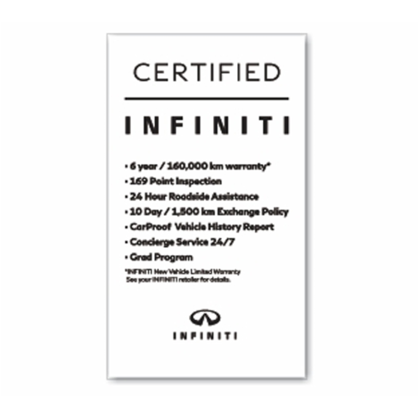 Infiniti Certified Magic Cling Interior Window Decal