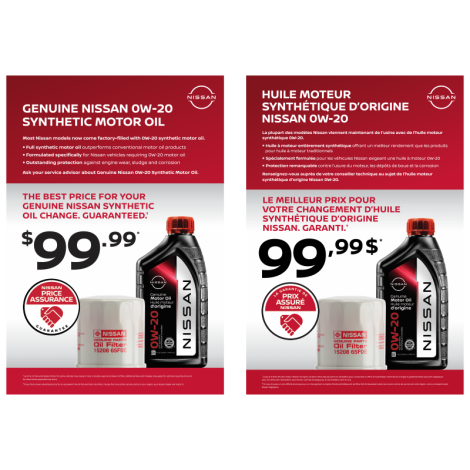 Nissan Service Lane Tent Card - Synthetic Motor Oil - AVAILABLE FOR CENTRAL AND EASTERN REGION ONLY