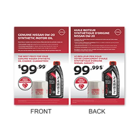 Nissan Service Lane Tent Card - Synthetic Motor Oil - AVAILABLE FOR PRAIRIES REGION ONLY