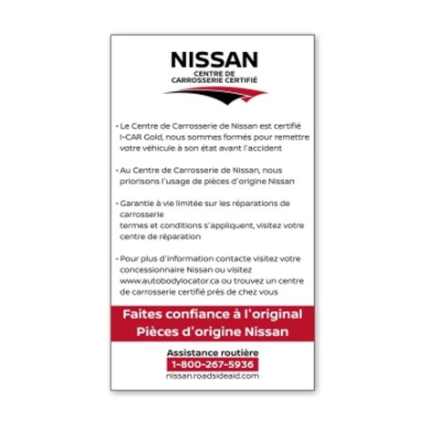 Tickets des factures de réparation de carrosserie de Nissan