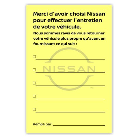 Feuillet autoadhésif Service Nissan