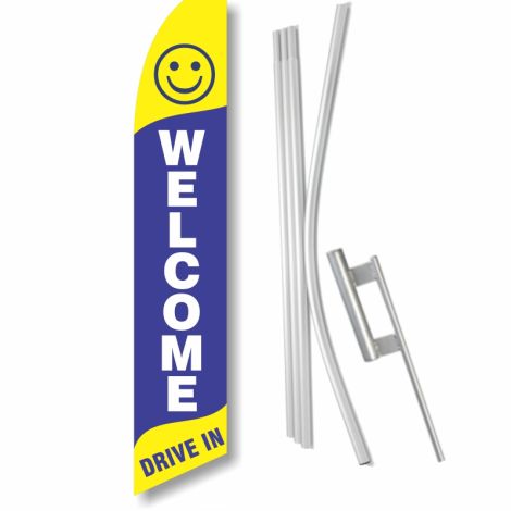 Swooper Flag - 'Welcome, Drive In' with Ground Spike Kit