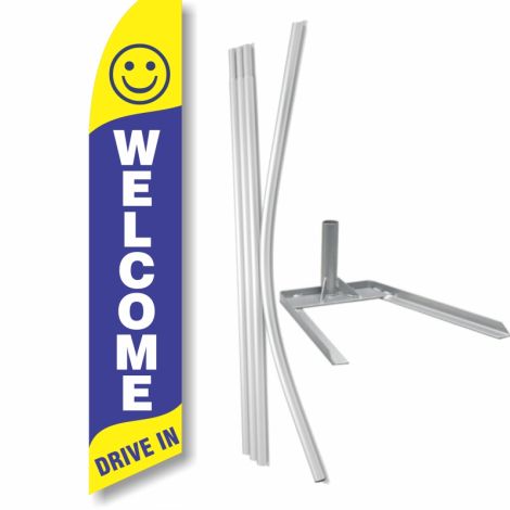 Swooper Flag - 'Welcome, Drive In' with Under Tire Base Kit