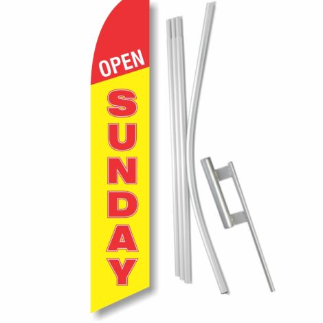 Swooper Flag - 'Open Sunday' with Ground Spike Kit