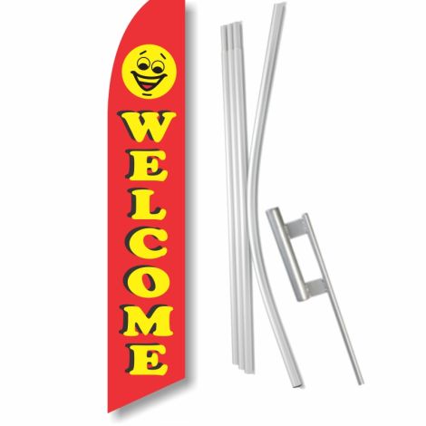 Swooper Flag - 'Welcome' with Ground Spike Kit