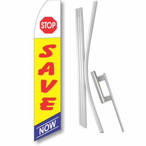 Swooper Flag - 'Stop Save Now' With Ground Spike Kit