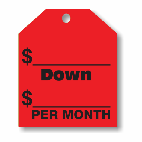 $ Down Per Month - Fluorescent Red Rear-View Mirror Tags 