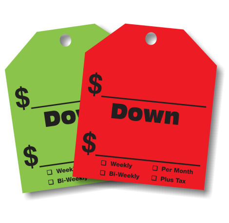 $ Down - Fluorescent Red or Green Rear-View Mirror Tags 