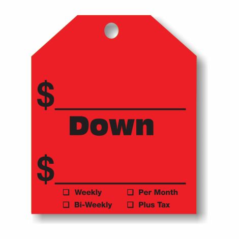 $ Down - Fluorescent Red Rear-View Mirror Tags 
