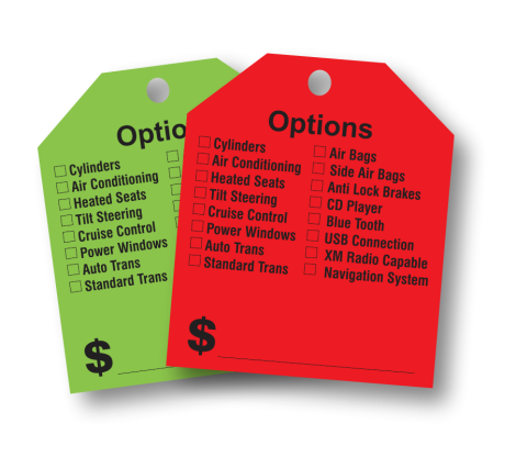 Options $ - Fluorescent Red or Green Rear-View Mirror Tags