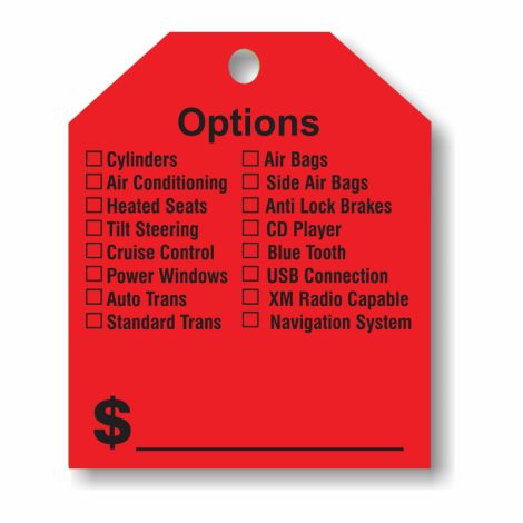 Options $ - Fluorescent Red Rear-View Mirror Tags
